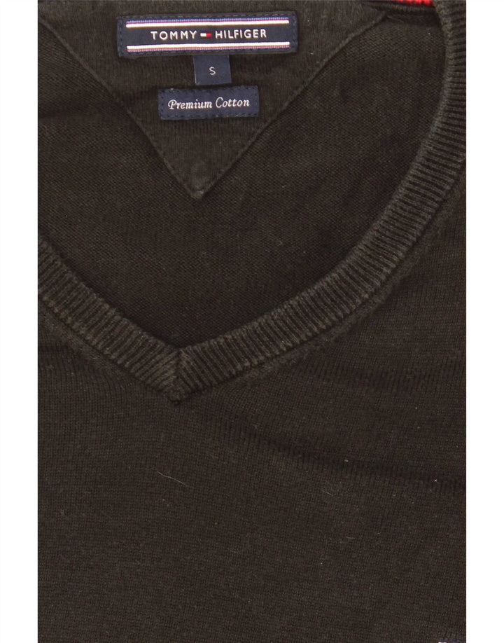 Tommy Hilfiger Suéter masculino com decote em V pequeno algodão preto