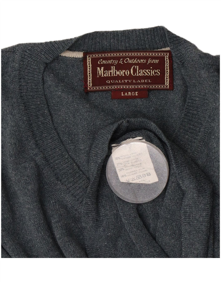 Suéter masculino Marlboro Classics com decote em V grande acrílico manchado cinza