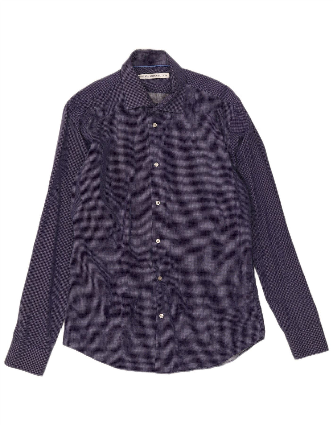 Camisa masculina French Connection tamanho 15 1/2 algodão geométrico azul marinho médio