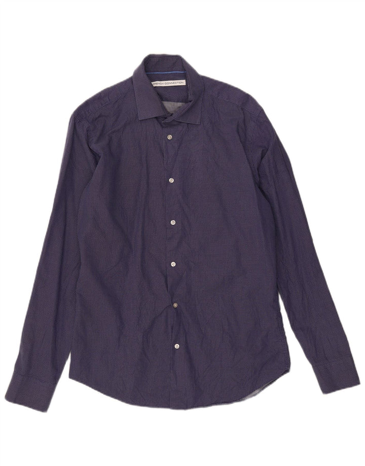 Camisa masculina French Connection tamanho 15 1/2 algodão geométrico azul marinho médio