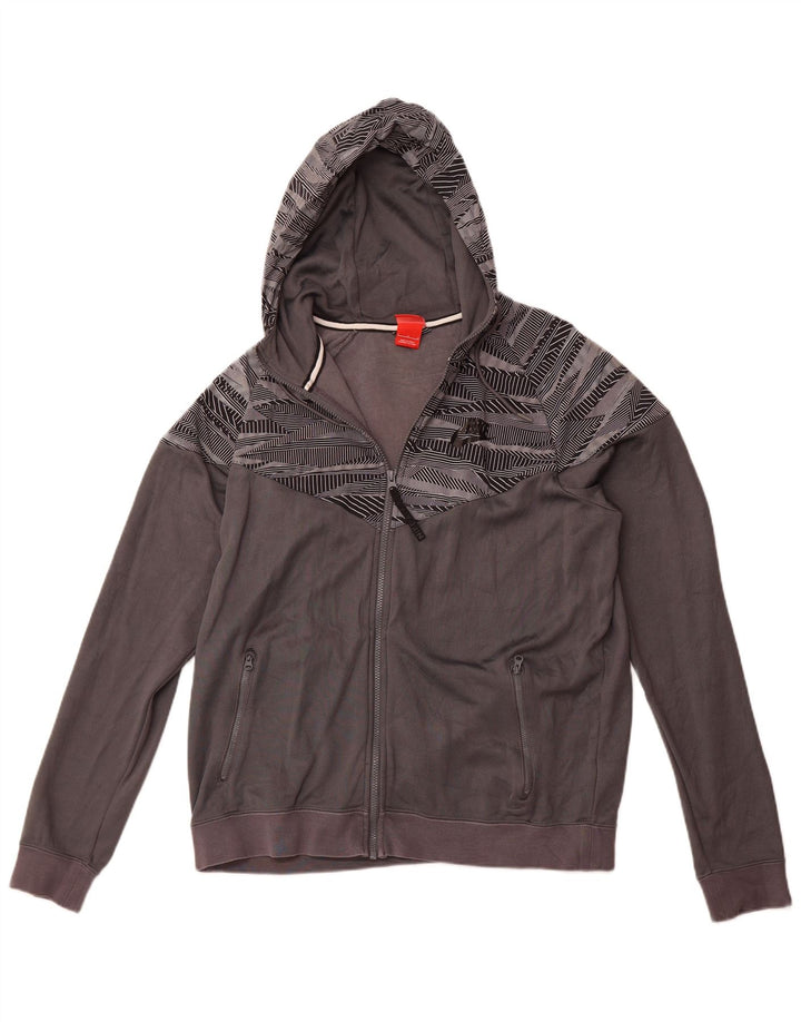 Suéter masculino NIKE com capuz e zíper grande algodão geométrico cinza