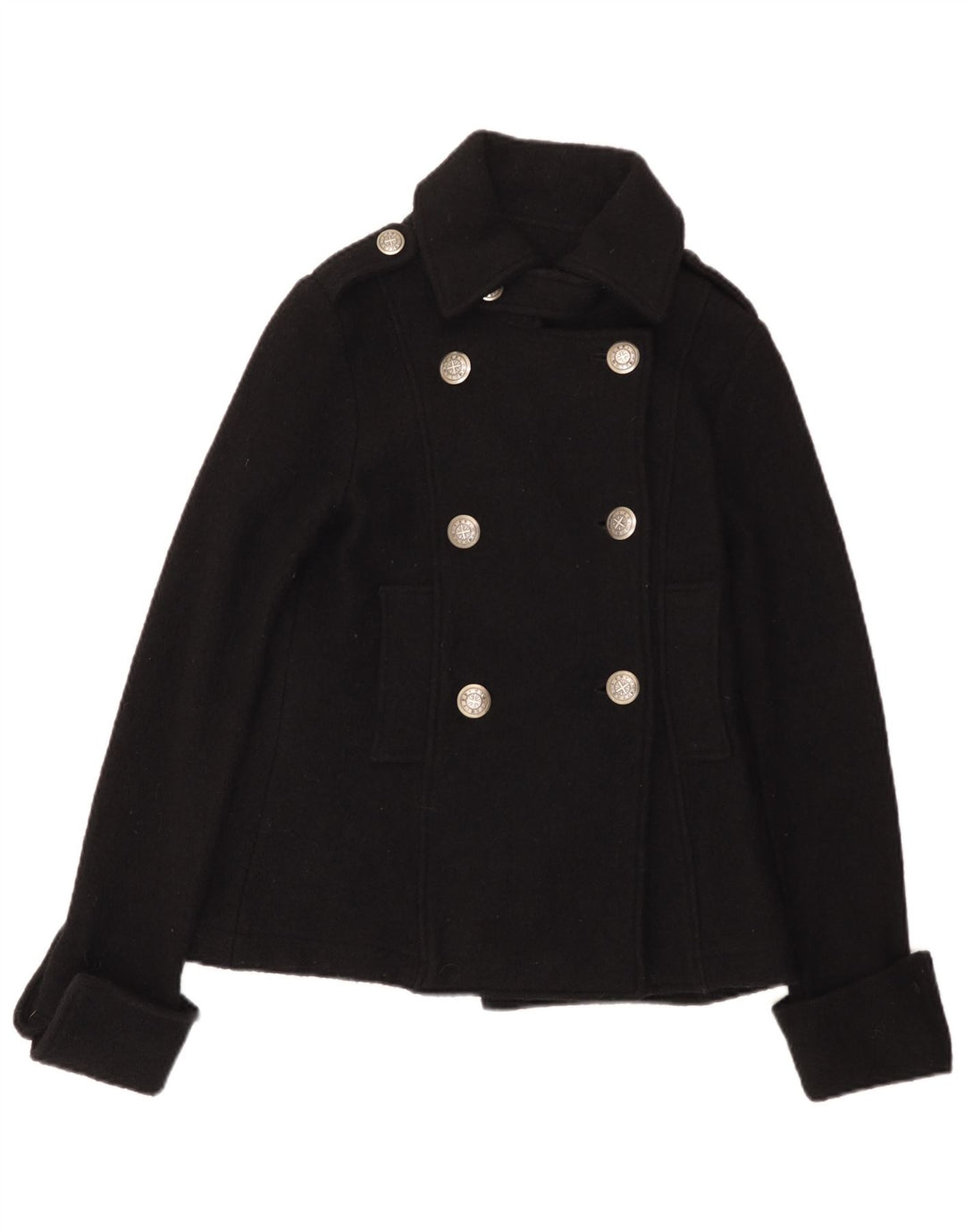 Casaco feminino Zara Trafaluc Pea UK 12 lã preta média