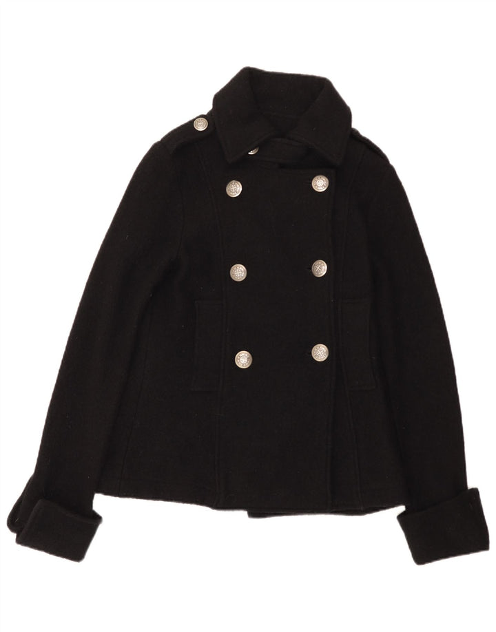 Casaco feminino Zara Trafaluc Pea UK 12 lã preta média