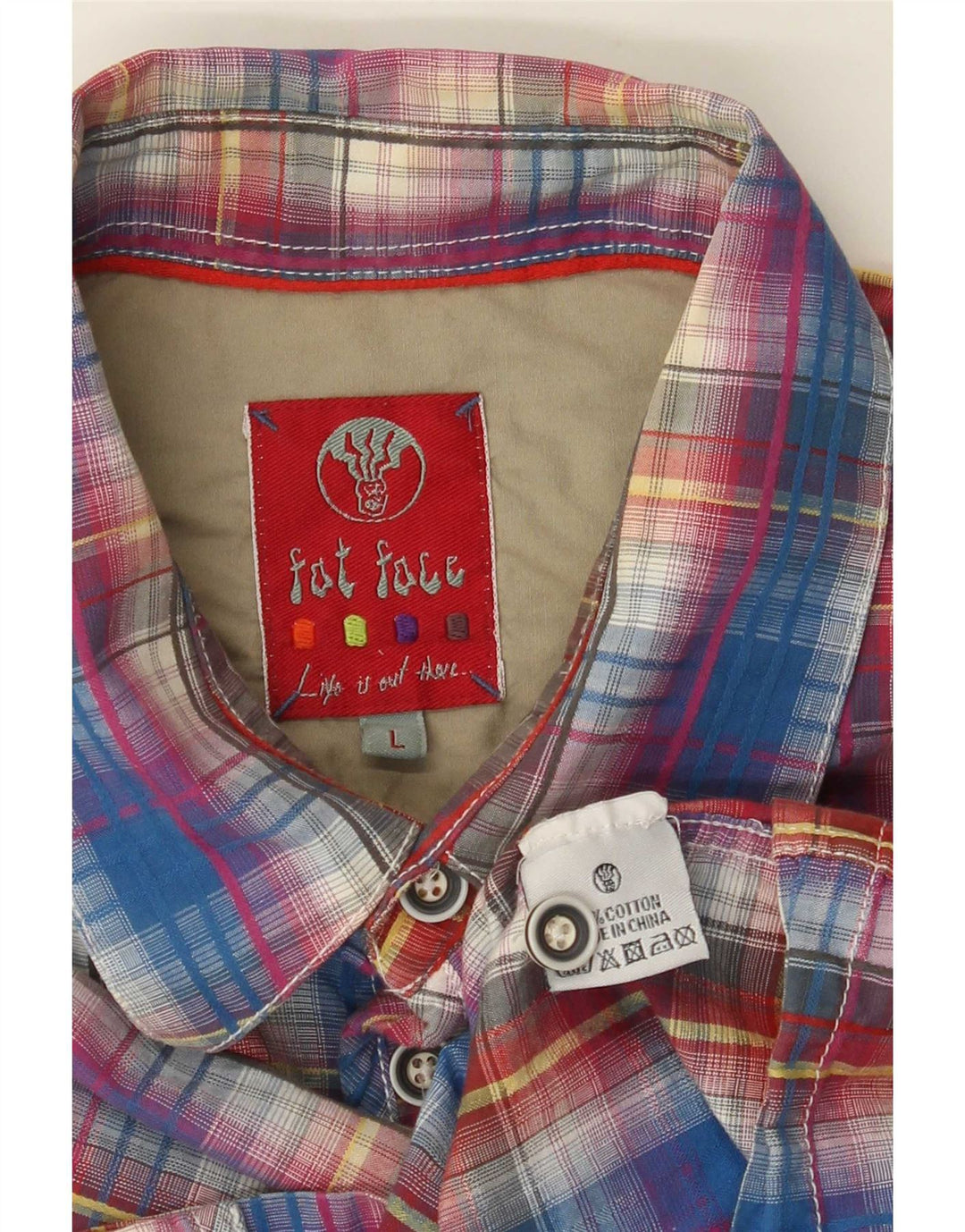 Camisa masculina de manga curta Fat Face grande algodão xadrez azul