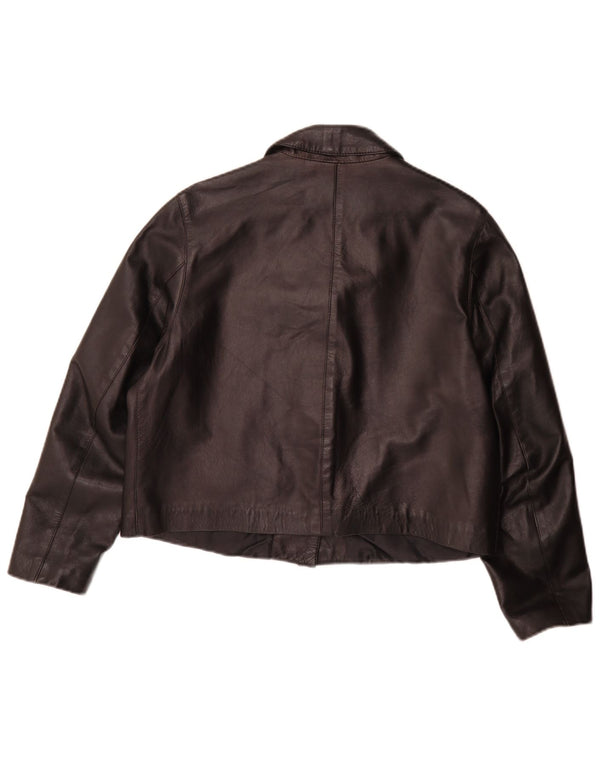 Jaqueta blazer de couro vintage feminina grande com 3 botões Reino Unido 10 pequena preta