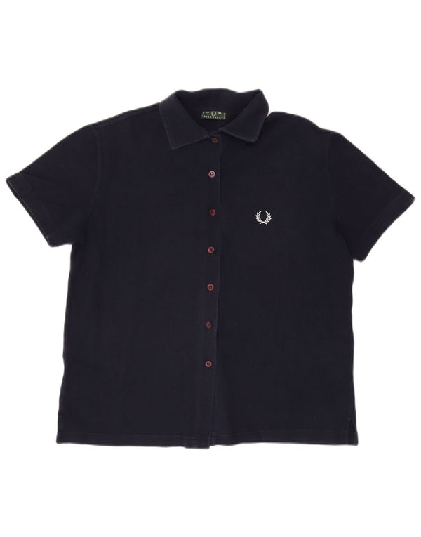 Camisa feminina de manga curta FRED PERRY UK 18 XL azul marinho algodão