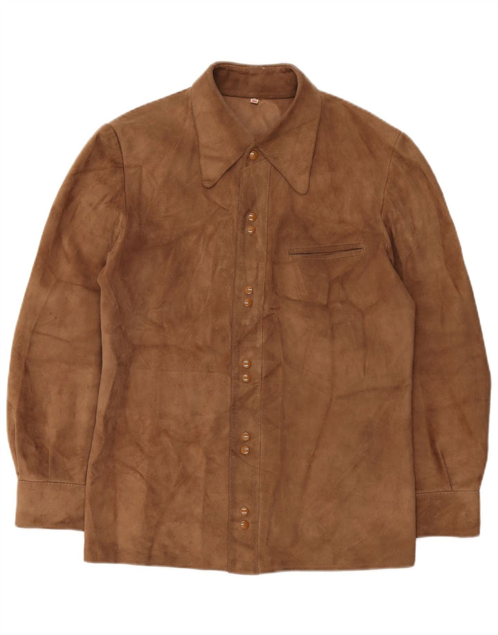 Camisa masculina vintage de camurça IT 50 marrom médio