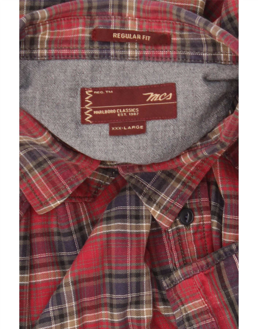 Camisa masculina de flanela Marlboro Classics Regular Fit 3XL vermelha xadrez