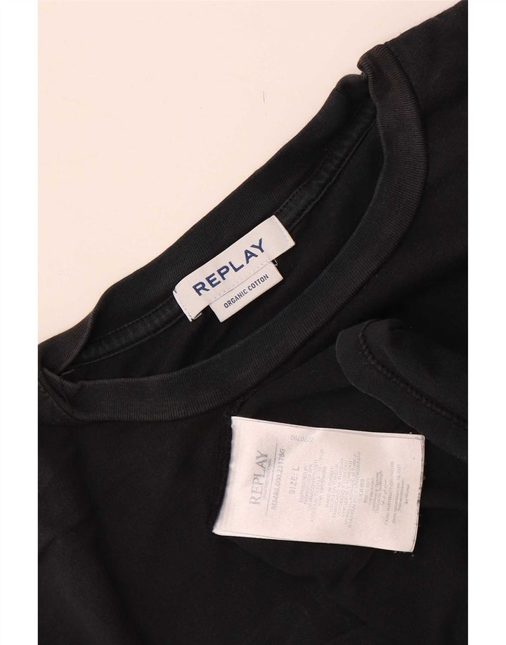 Camiseta masculina Replay com estampa gráfica grande de algodão preto