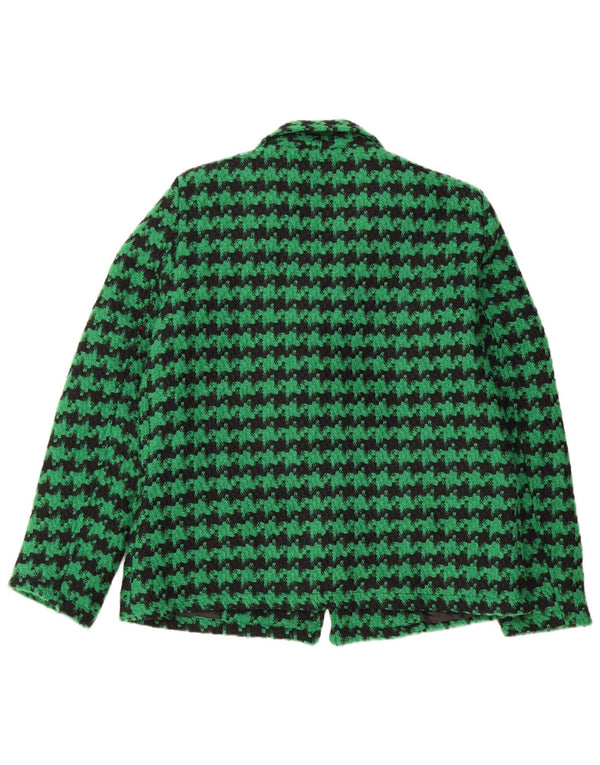 Jaqueta blazer feminina VINTAGE com 2 botões UK 18 XL verde houndstooth poliéster