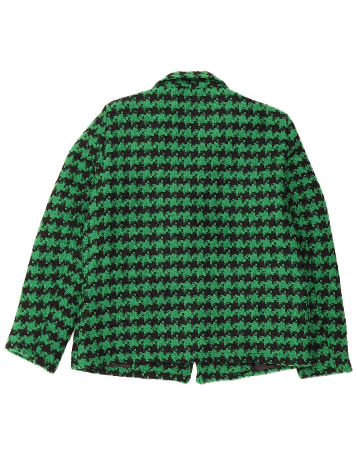 Jaqueta blazer feminina VINTAGE com 2 botões UK 18 XL verde houndstooth poliéster