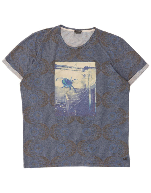 Camiseta gráfica masculina Jack & Jones Top 2XL poliéster geométrico azul