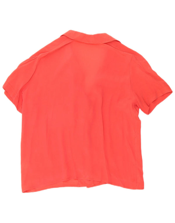 Blusa feminina vintage de manga curta Reino Unido 10 seda laranja pequena