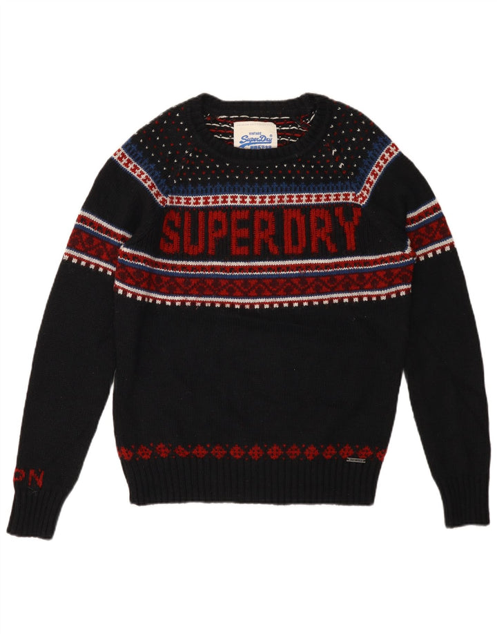 Suéter masculino Superdry com gola canoa gráfico médio preto Fair Isle