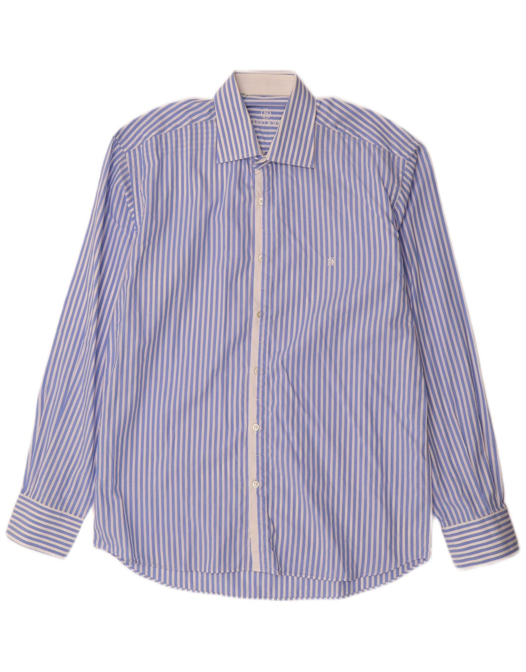 Camisa masculina HARRY & SONS tamanho 39 15 1/2 algodão listrado azul médio
