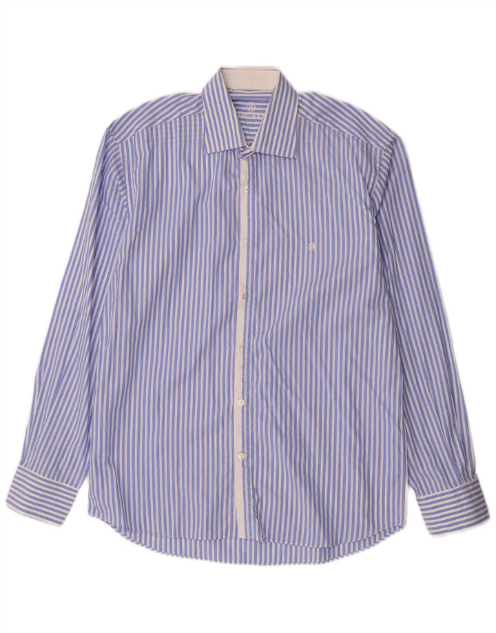 Camisa masculina HARRY & SONS tamanho 39 15 1/2 algodão listrado azul médio