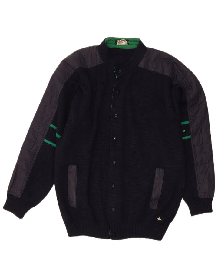 Suéter cardigã masculino Good Luck médio azul marinho colorblock