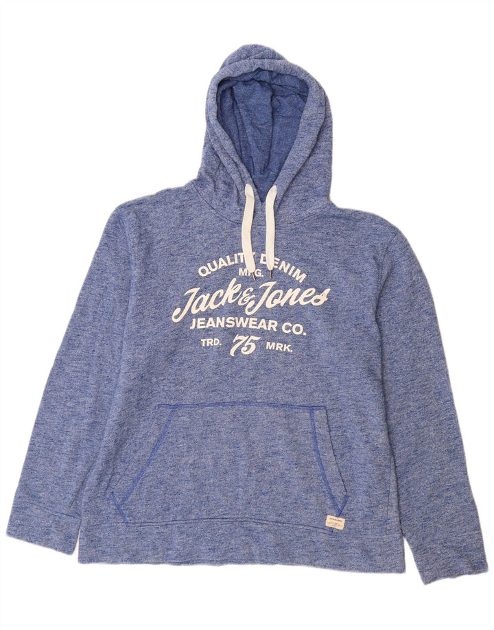 Jumper com capuz gráfico masculino Jack & Jones XL poliéster manchado azul