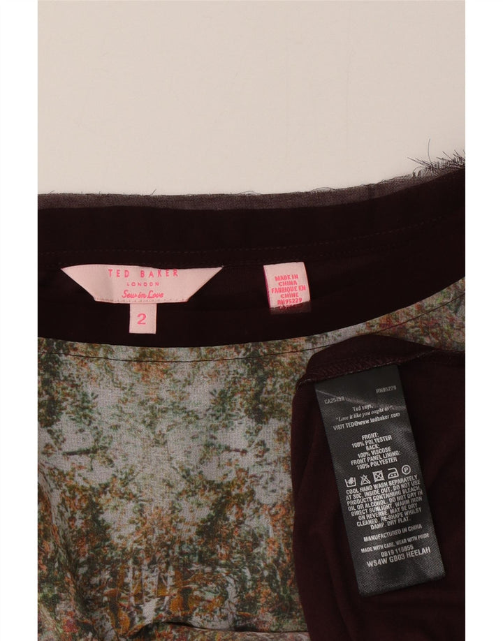 Ted Baker camiseta feminina grande com estampa gráfica tamanho 2 pequeno marrom floral