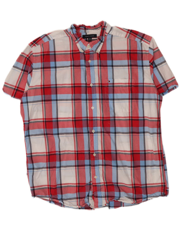 Tommy Hilfiger Camisa masculina de manga curta Classic Fit XL de algodão xadrez vermelho