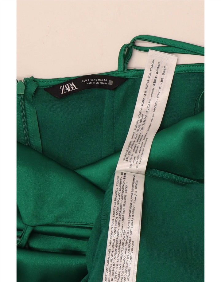 Vestido deslizante feminino Zara Reino Unido 8 pequeno poliéster verde