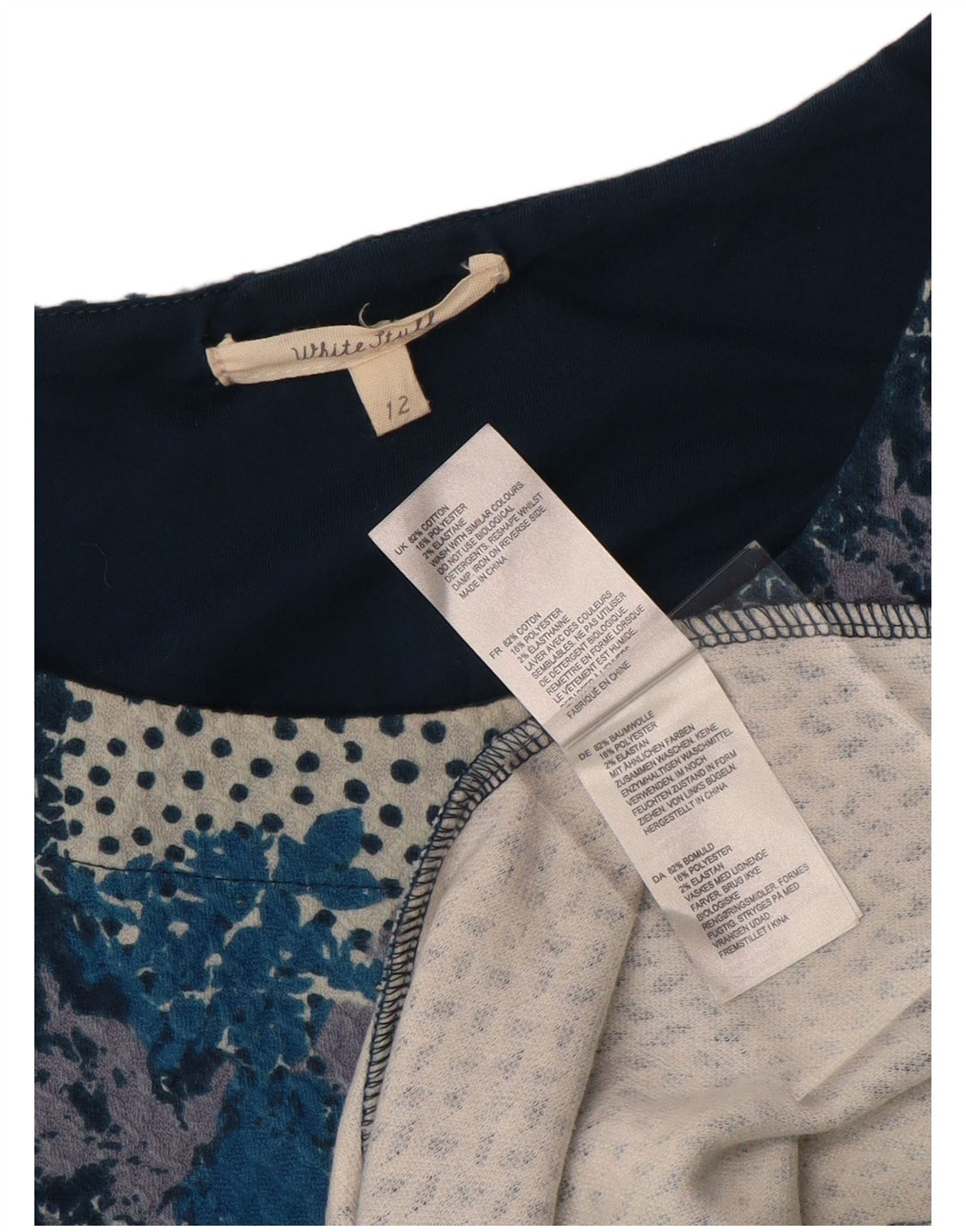 Vestido feminino White Stuff manga 3/4 Reino Unido 12 médio azul marinho floral
