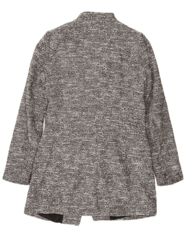 Zara Womens Longline Blazer Jacket UK 12 Medium Grey Flecked Acetate