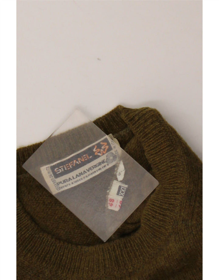Suéter masculino Stefanel com gola redonda IT 48 pequeno cáqui lã virgem