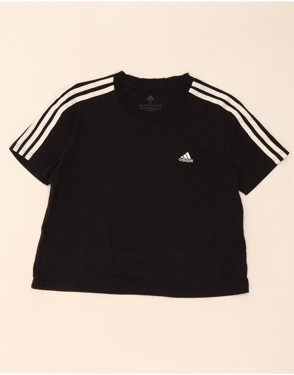 Adidas Womens Crop T-Shirt Top Reino Unido 8/10 Pequeno Algodão Preto