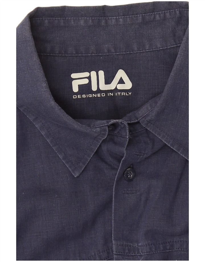 Camisa masculina Fila militar de manga curta azul marinho médio