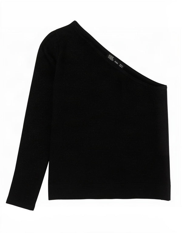 Top feminino Zara com um ombro curto UK 12 algodão manchado preto médio