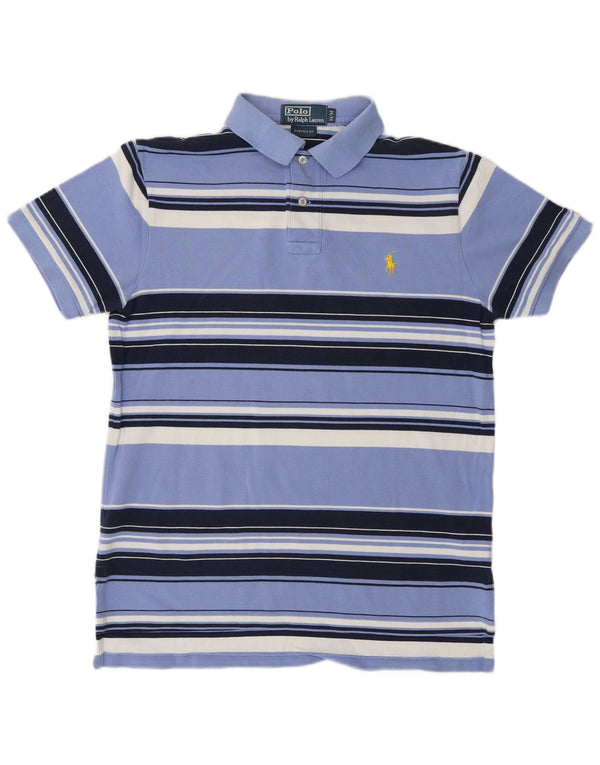 POLO RALPH LAUREN Camisa polo masculina de ajuste personalizado de algodão listrado azul médio