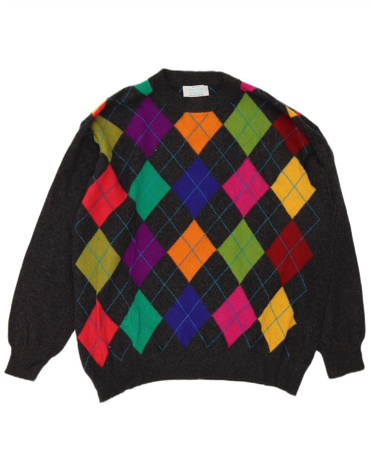 Suéter masculino Benetton com gola redonda IT 50 cinza médio Argyle/Diamante