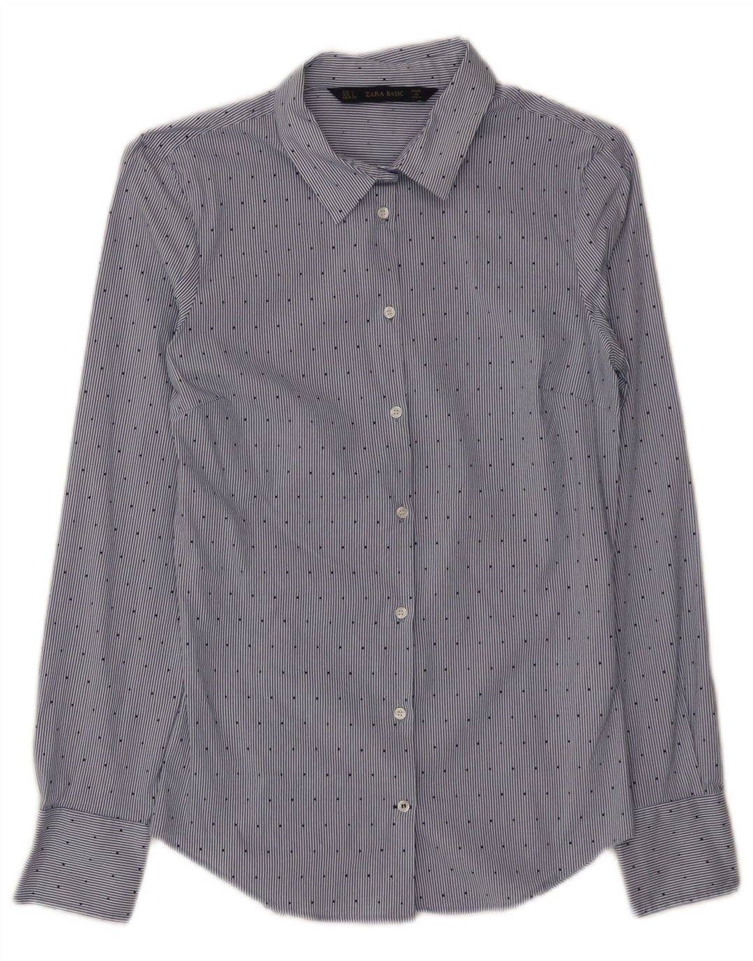 Camisa feminina Zara UK 8 algodão listrado azul pequeno