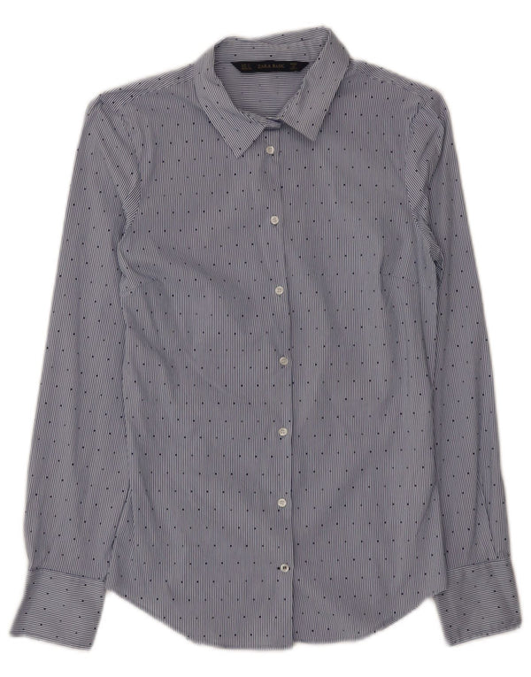 Camisa feminina Zara UK 8 algodão listrado azul pequeno