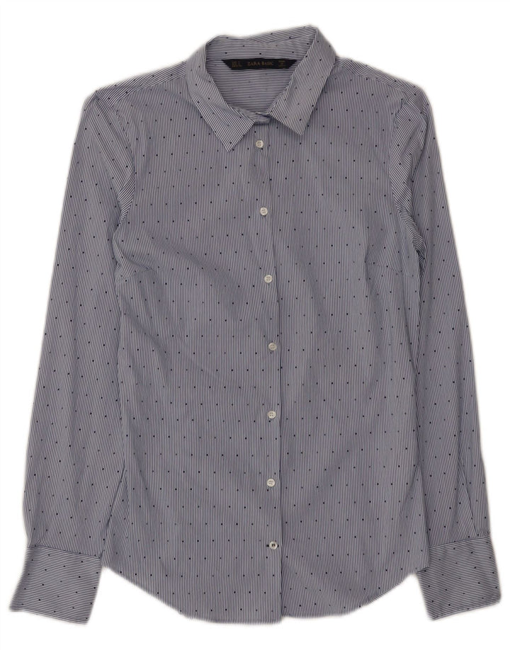 Camisa feminina Zara UK 8 algodão listrado azul pequeno