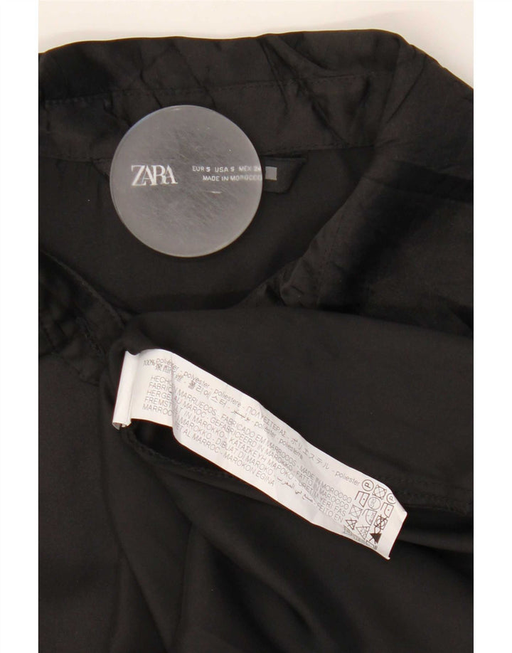 Zara Blusa feminina oversized UK 10 pequena preta poliéster