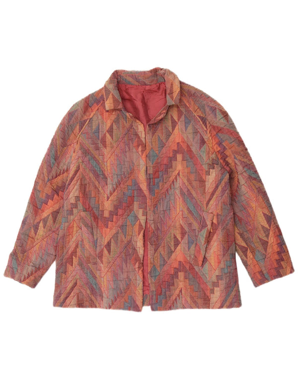 Jaqueta Blazer Aberta Feminina Vintage Reino Unido 12 Médio Multicolorido Geométrico