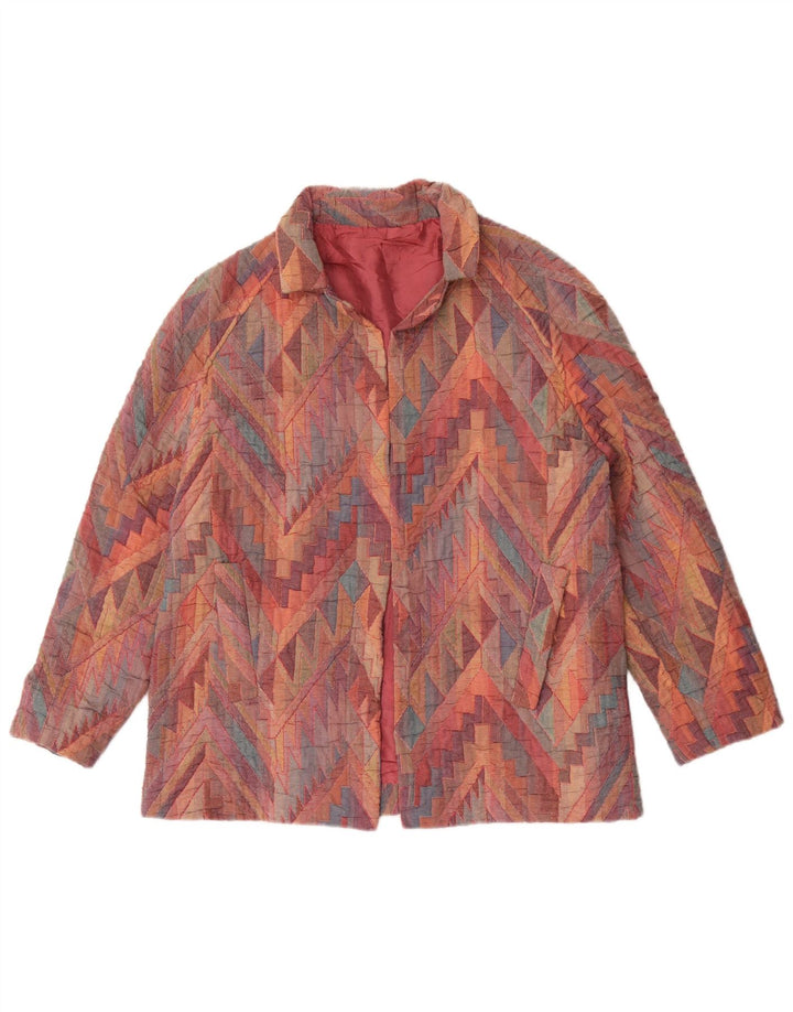 Jaqueta Blazer Aberta Feminina Vintage Reino Unido 12 Médio Multicolorido Geométrico