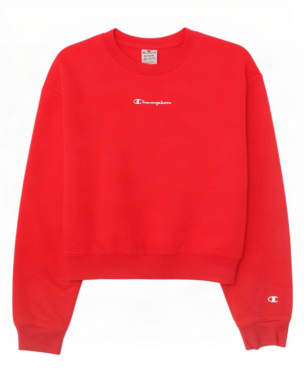 Champion feminino gráfico crop moletom jumper UK 14 médio algodão vermelho