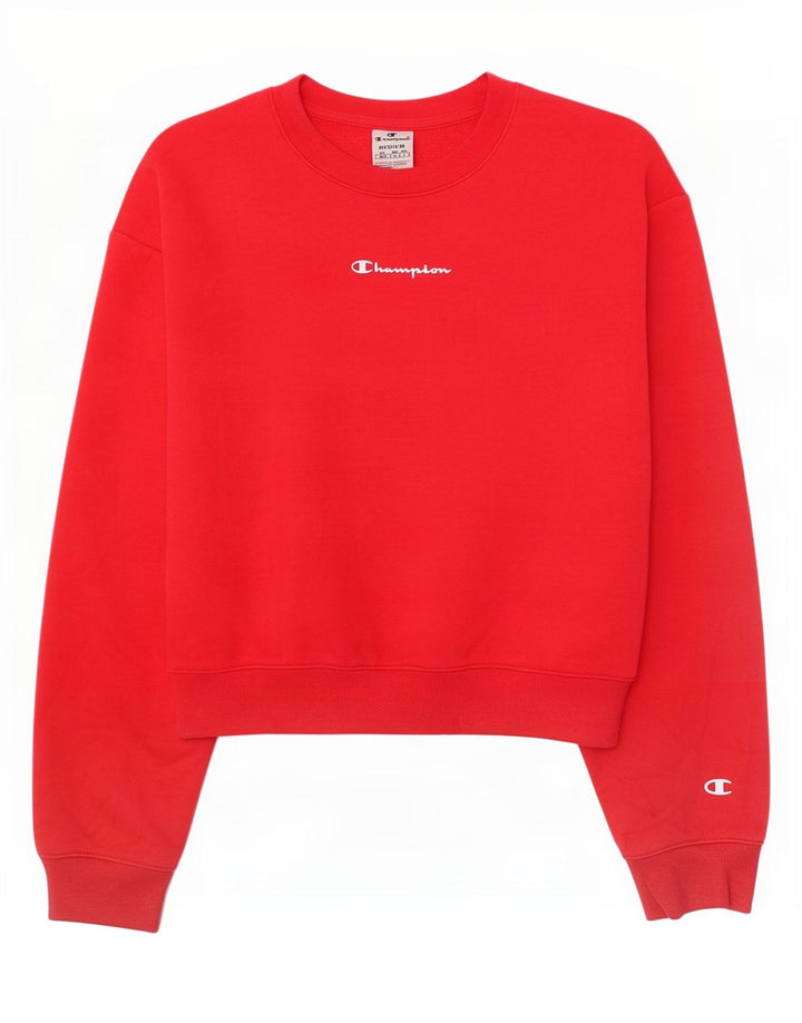 Champion feminino gráfico crop moletom jumper UK 14 médio algodão vermelho