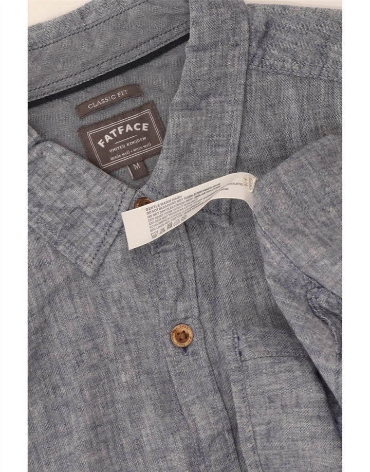 Camisa masculina de manga curta Fat Face Classic Fit linho azul médio
