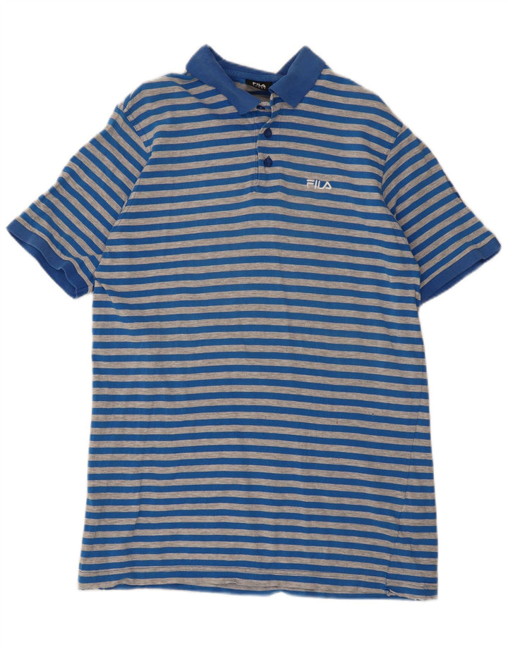 Camisa polo masculina Fila grande algodão listrado azul