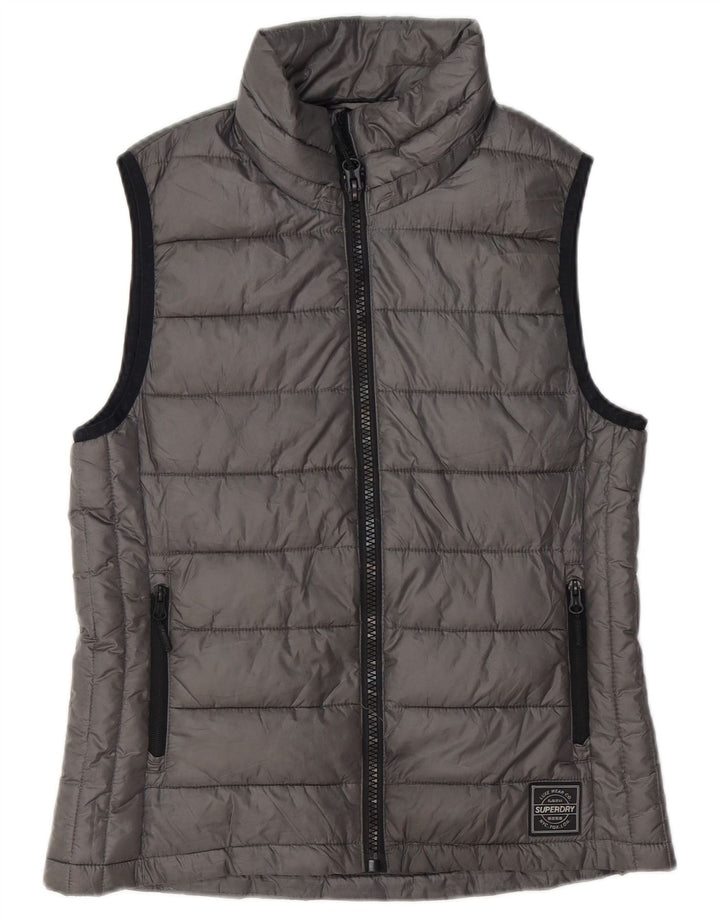 Colete acolchoado sem mangas feminino Superdry UK 14 poliéster cinza médio