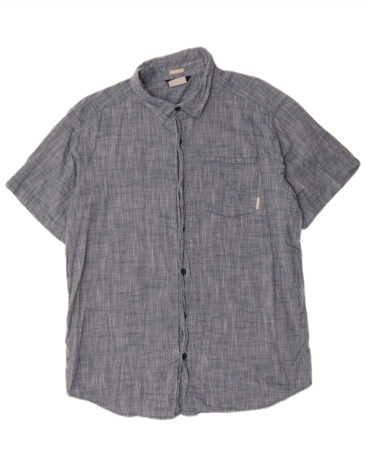 Camisa masculina Columbia de manga curta regular fit grande algodão azul