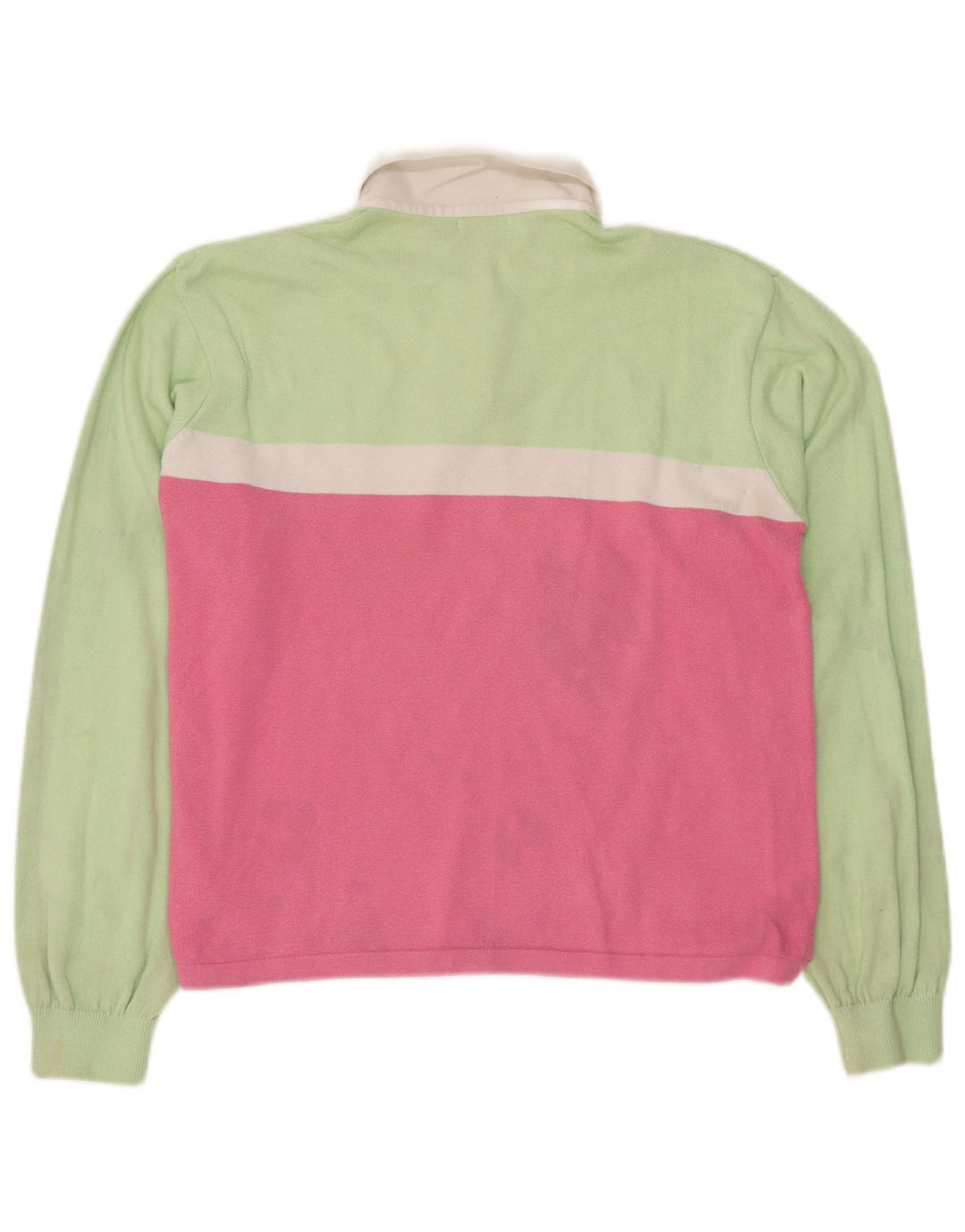 Camisa polo feminina BENETTON Reino Unido 16 grande algodão colorblock verde