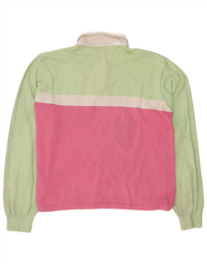 Camisa polo feminina BENETTON Reino Unido 16 grande algodão colorblock verde