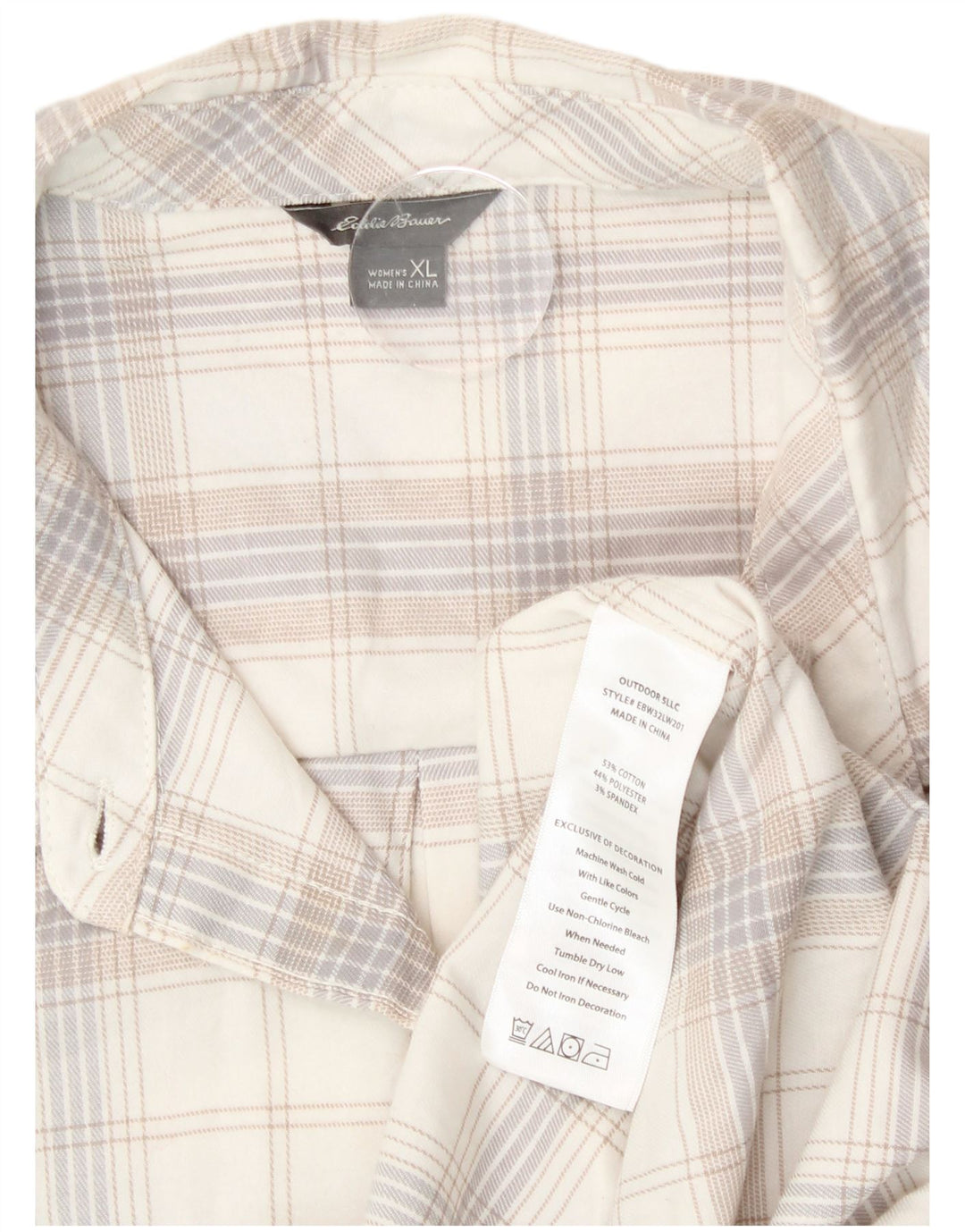 Camisa feminina de flanela Eddie Bauer UK 18 XL algodão xadrez branco