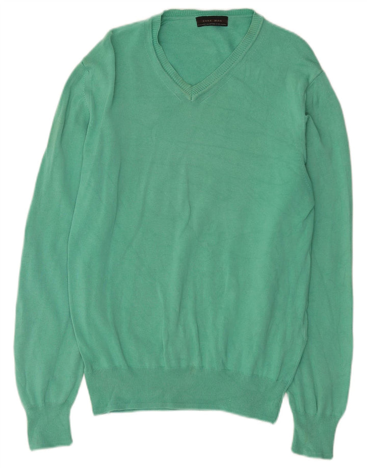 Zara Suéter masculino com gola V e algodão verde médio
