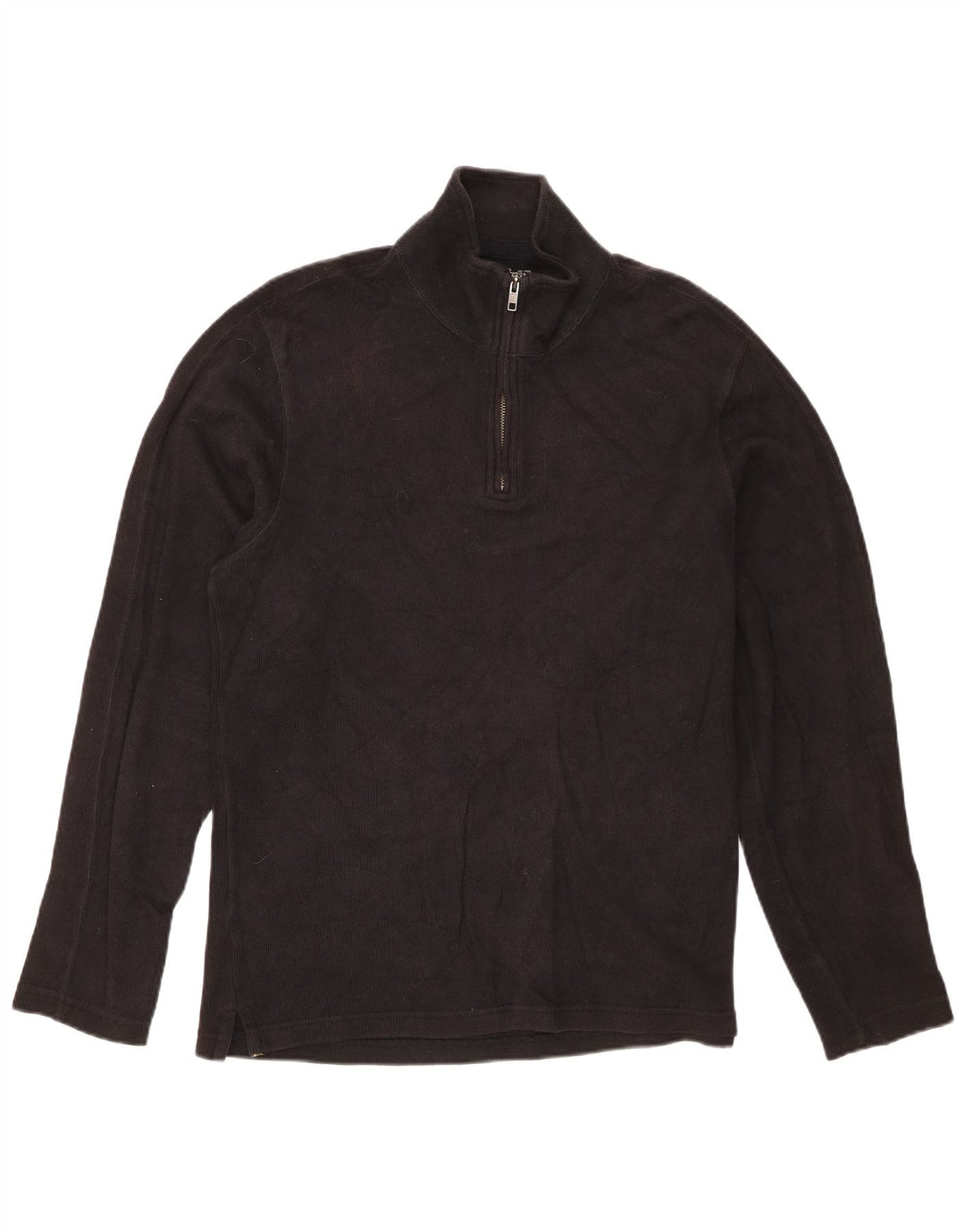 Eddie Bauer Suéter masculino com zíper e gola alta de algodão preto médio